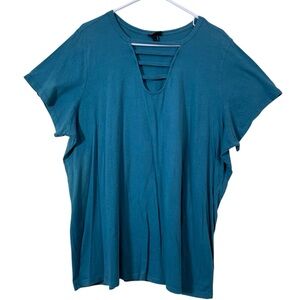 torrid Women Blouse Top Short Sleeve V Neck 100% Cotton Teal Blue Plus Size 3X